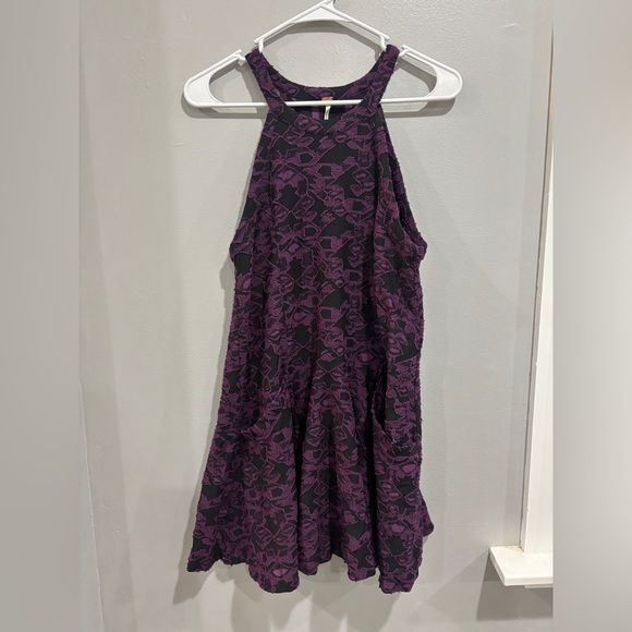 Free‎ People Halter Mini Swing Dress Purple and Black Size S - Picture 1 of 7